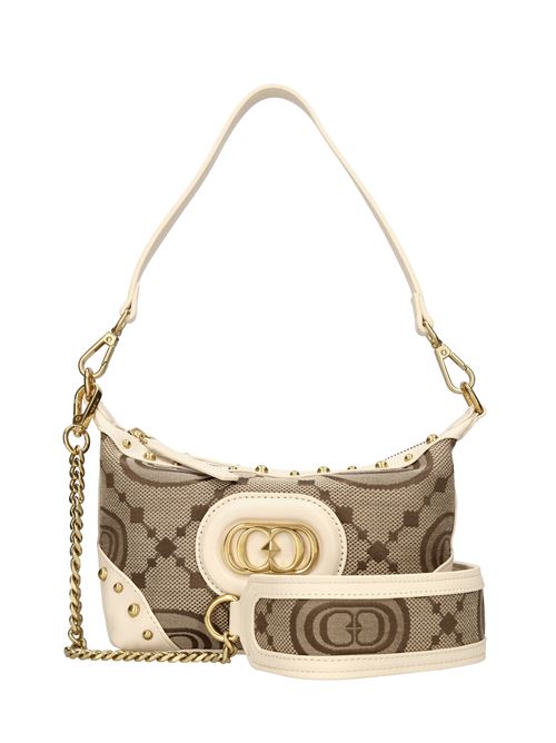 Borsa in tessuto con inserti in pelle e borchie LA CARRIE | MONOGRAM LUCY SM.SHOULDER BAG JACQUARDBEIGE-AVORIO